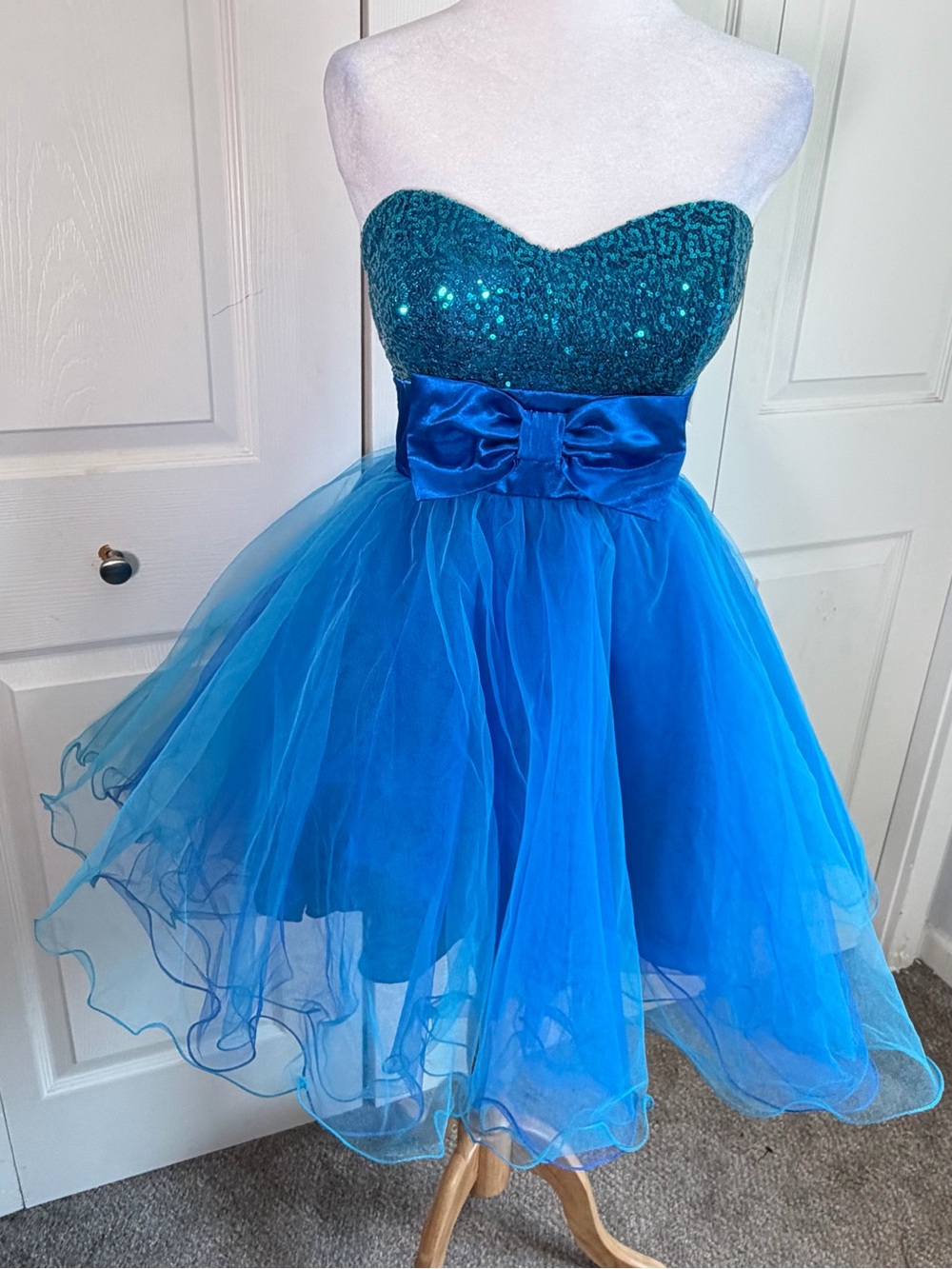 Speechless Teal Blue Sequin Strapless Tulle Party Prom Dress Juniors 5